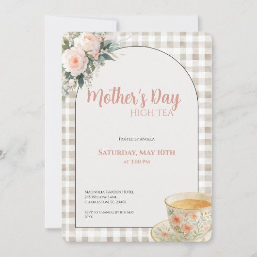 Moederdag High Tea Uitnodiging Bloemrijke Theepart (Voorkant)