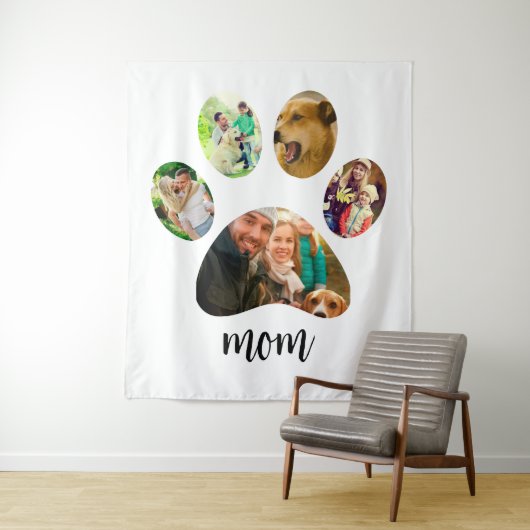 Moederdag Hond Moeder | 5 Pootafdruk Foto Collage Wandkleed (In situ)