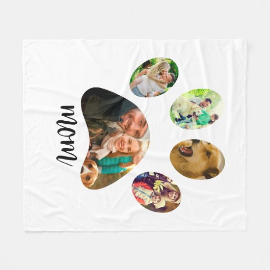 Moederdag Hondenmoeder | 5 Paw Print Fotocollage Fleece Deken (Voorkant (Horizontaal))