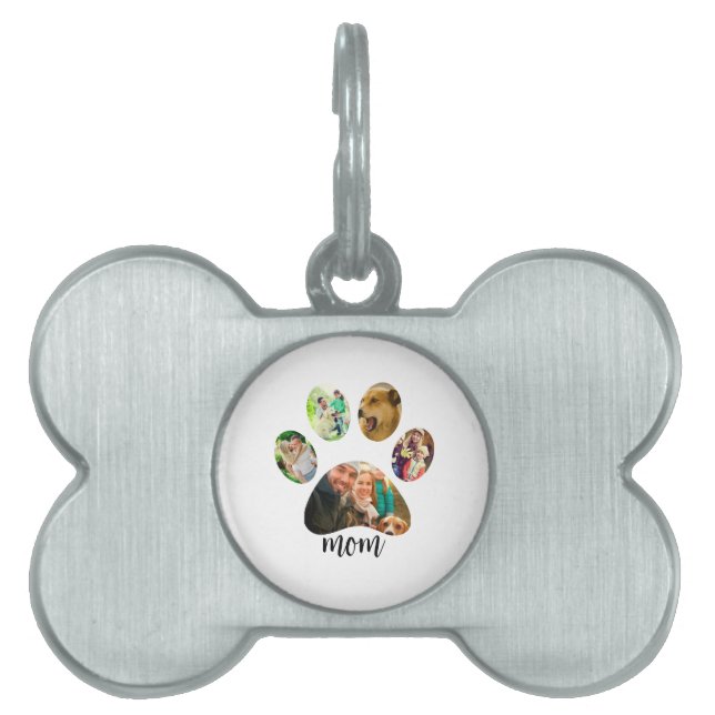 Moederdag Hondenmoeder | 5 Paw Print Fotocollage Huisdieren Naamplaatje (voorkant)