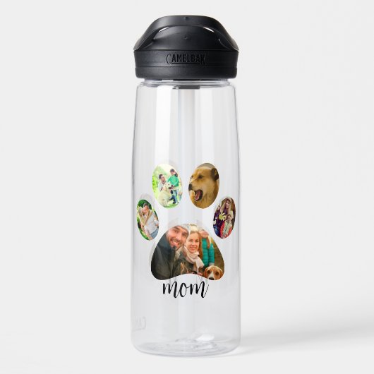 Moederdag Hondenmoeder | 5 Paw Print Fotocollage Waterfles (Achterkant)