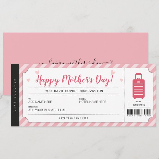 Moederdag Hotel verblijf Cadeaubon Voucher Certifi Kaart (Voorkant / Achterkant)