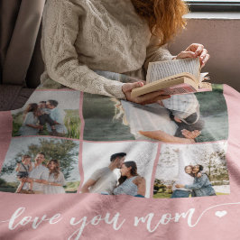 Moederdag hou van je moeder foto collage roze fleece deken