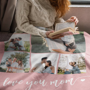 Moederdag hou van je moeder foto collage roze fleece deken