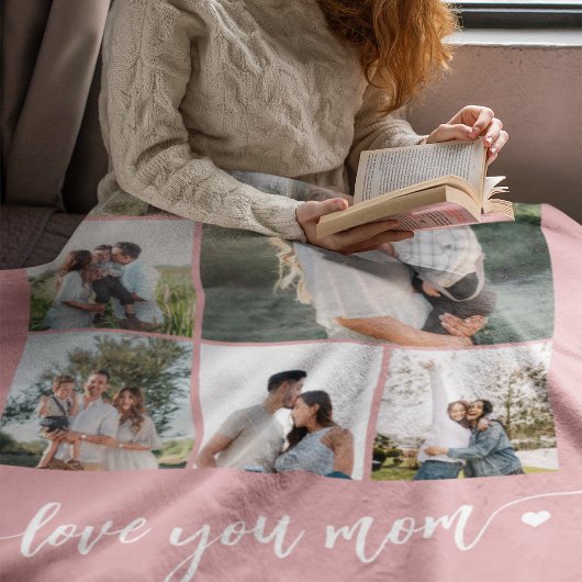 Moederdag hou van je moeder foto collage roze fleece deken