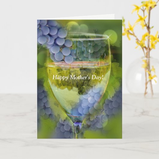 Moederdag-Humor  wijnglas Kaart (Gele Bloem)