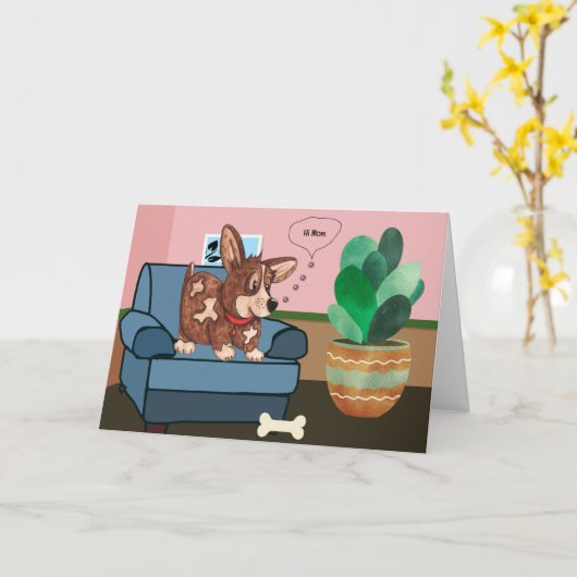 Moederdag Humorische Kaart van Corgi Dog (Gele Bloem)