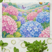 Moederdag Hydrangea Waterverf Vlindertuin Theedoek (Gevouwen)