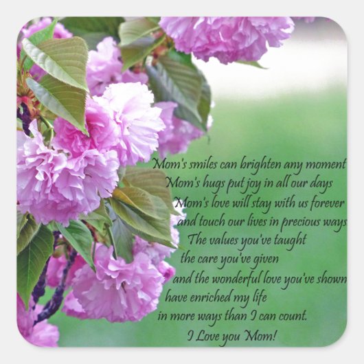 Moederdag-ik hou van je vierkante sticker (Voorkant)