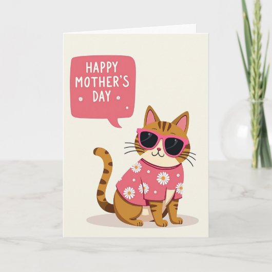 Moederdag Illustratiekaart met Coole Kat Kaart (Voorkant)