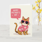 Moederdag Illustratiekaart met Coole Kat Kaart (Gele Bloem)