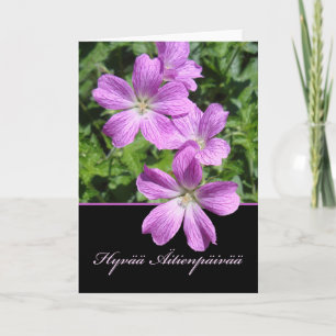 Moederdag in het Fins, Violette gekleurde geranium Kaart