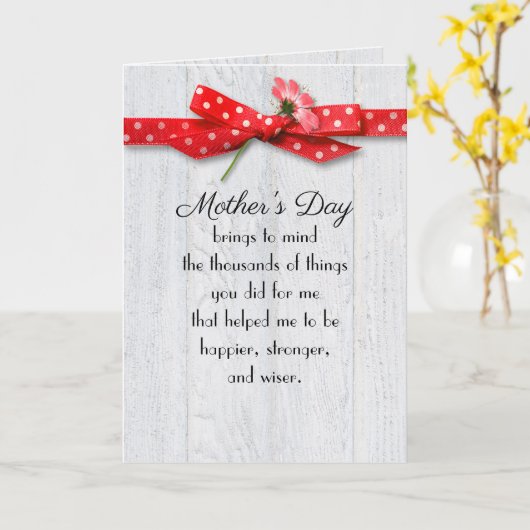 Moederdag in lint op hout kaart (Gele Bloem)