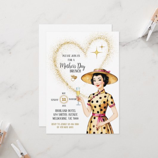 Moederdag Invitation - Aziatische dame met Pet Kaart (Voorkant / Achterkant in situ)