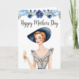 Moederdag Invitation - Dame met blauw Pet Bedankkaart