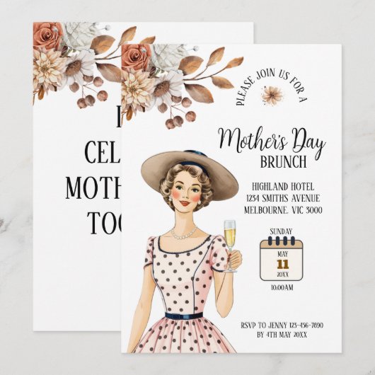 Moederdag Invitation - Dame met bruin Pet Kaart (Voorkant / Achterkant)