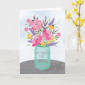 Moederdag Jar Vase met bloemen Kaart (Gele Bloem)