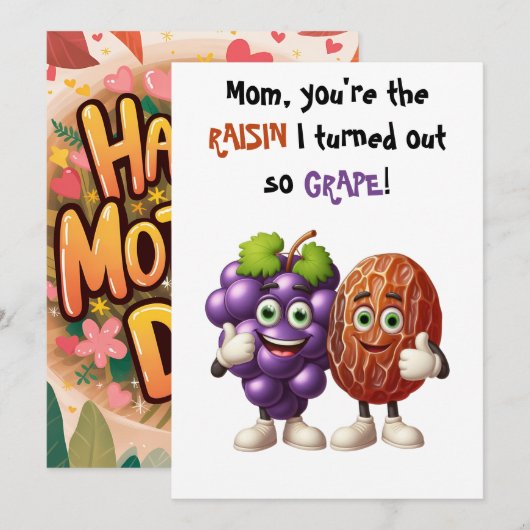 Moederdag Jij bent de rozijn die ik druif heb gema Bedankkaart (Voorkant / Achterkant)