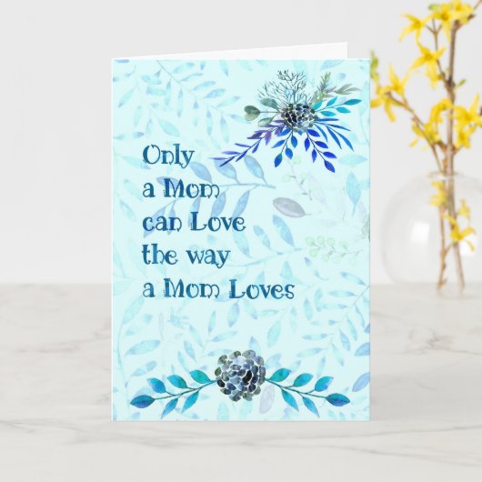 Moederdag Kaart Blue met Flowers & Mam's Love (Gele Bloem)