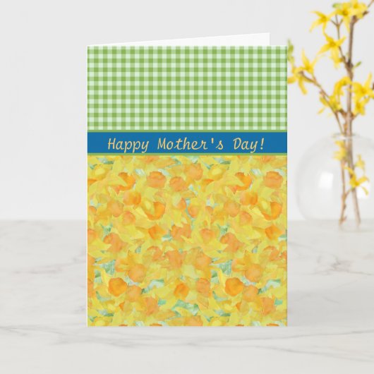 Moederdag Kaart, Daffodils en Check Gingham Kaart (Gele Bloem)