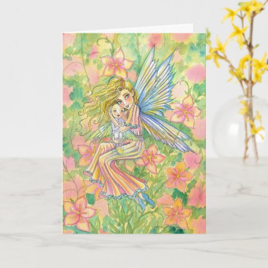 Moederdag Kaart Fairy Mama en Baby (Gele Bloem)