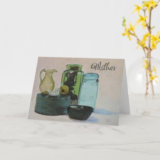 Moederdag Kaart groen glas (Gele Bloem)