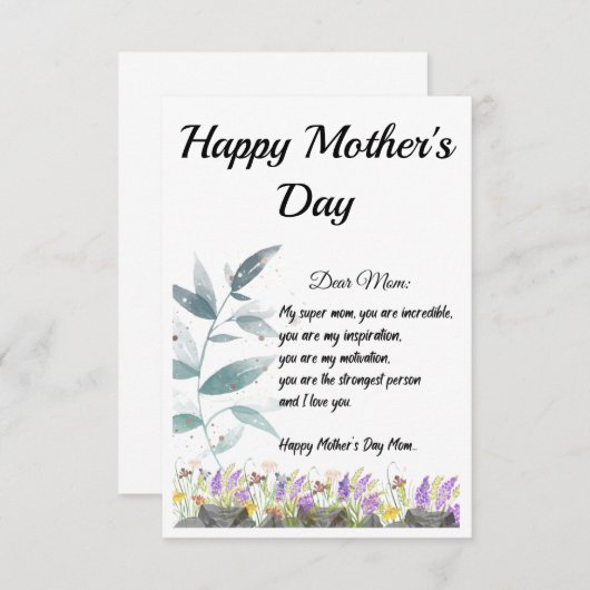 Moederdag Kaart/Happy Moederdag Bedankkaart (Voorkant / Achterkant)