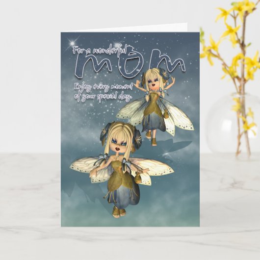 Moederdag Kaart - Mama Schattige Fairy (Gele Bloem)