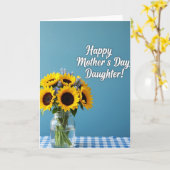Moederdag kaart met blauwe geruite stof (Gele Bloem)