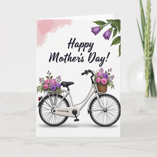 Moederdag kaart met fiets en bloemen (Voorkant)
