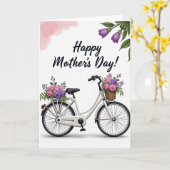 Moederdag kaart met fiets en bloemen (Gele Bloem)