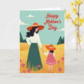 Moederdag kaart met gouden veld (Gele Bloem)