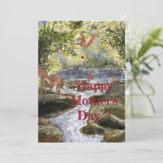 Moederdag Kaart met herten en bosvrienden (Staand voorkant)