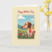 Moederdag kaart met hond in bloemenveld (Gele Bloem)