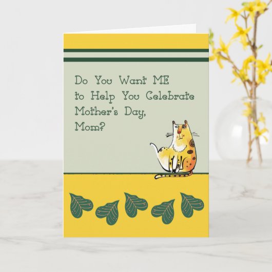 Moederdag Kaart met humoristisch kat (Gele Bloem)