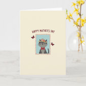 Moederdag kaart met kat met stippen (Gele Bloem)