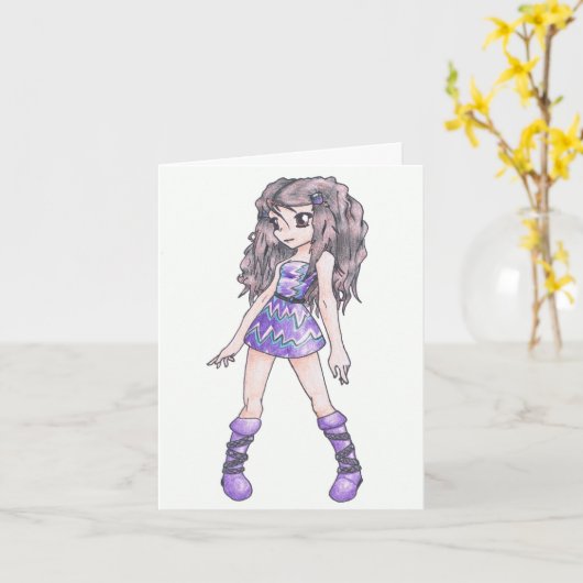 Moederdag Kaart met meisje in Paarse jurk (Gele Bloem)