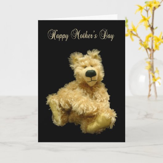 Moederdag Kaart met mohair teddybeer (Gele Bloem)