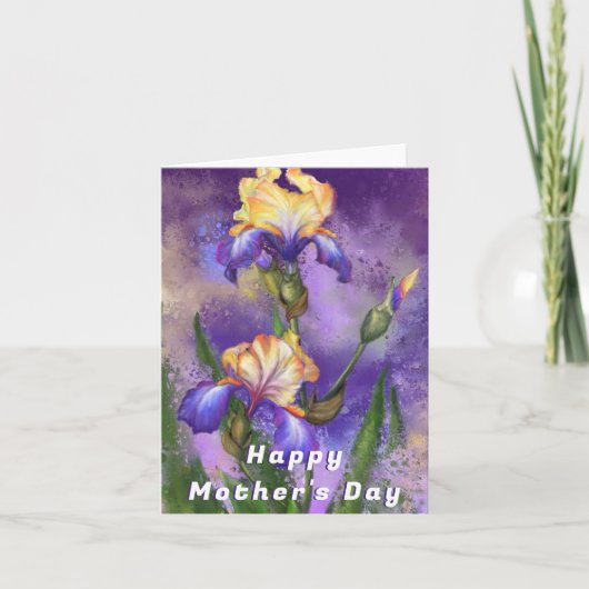 Moederdag Kaart met Paarse Iris Flowers (Voorkant)
