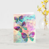 Moederdag Kaart met Paarse roze butterflies (Gele Bloem)