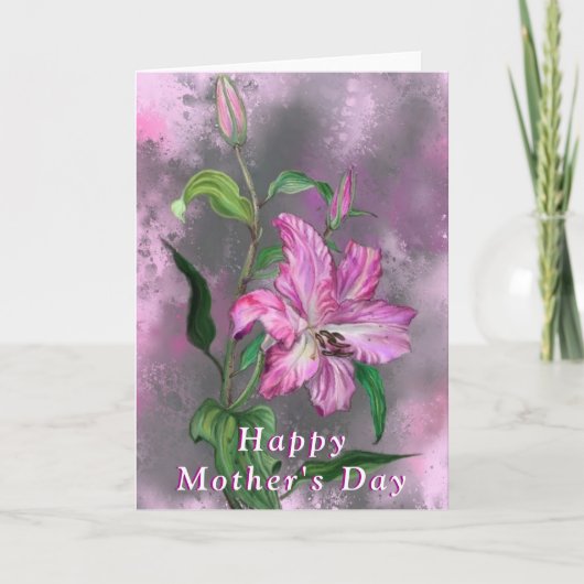 Moederdag Kaart met Paarse roze Lily Flowers (Voorkant)