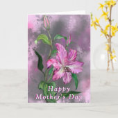 Moederdag Kaart met Paarse roze Lily Flowers (Gele Bloem)