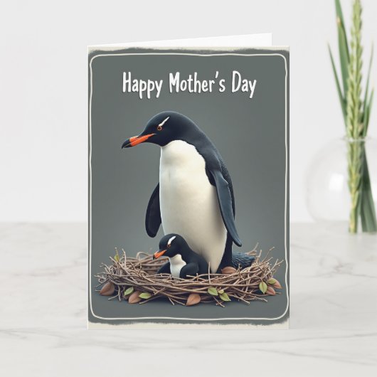 Moederdag Kaart met Pinguïnennest (Voorkant)