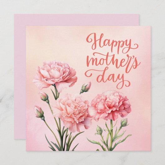 Moederdag kaart met roze anjer (Voorkant / Achterkant)