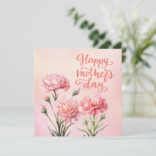 Moederdag kaart met roze anjer (Staand voorkant)