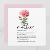 Moederdag kaart met roze anjer (Voorkant / Achterkant)