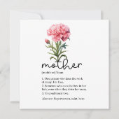 Moederdag kaart met roze anjer (Voorkant)