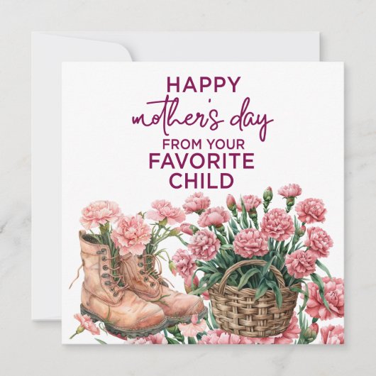 Moederdag kaart met roze anjer (Voorkant)