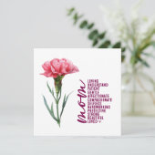 Moederdag kaart met roze anjer (Staand voorkant)