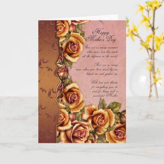 Moederdag Kaart met Rozen en liefdevolle woorden (Gele Bloem)